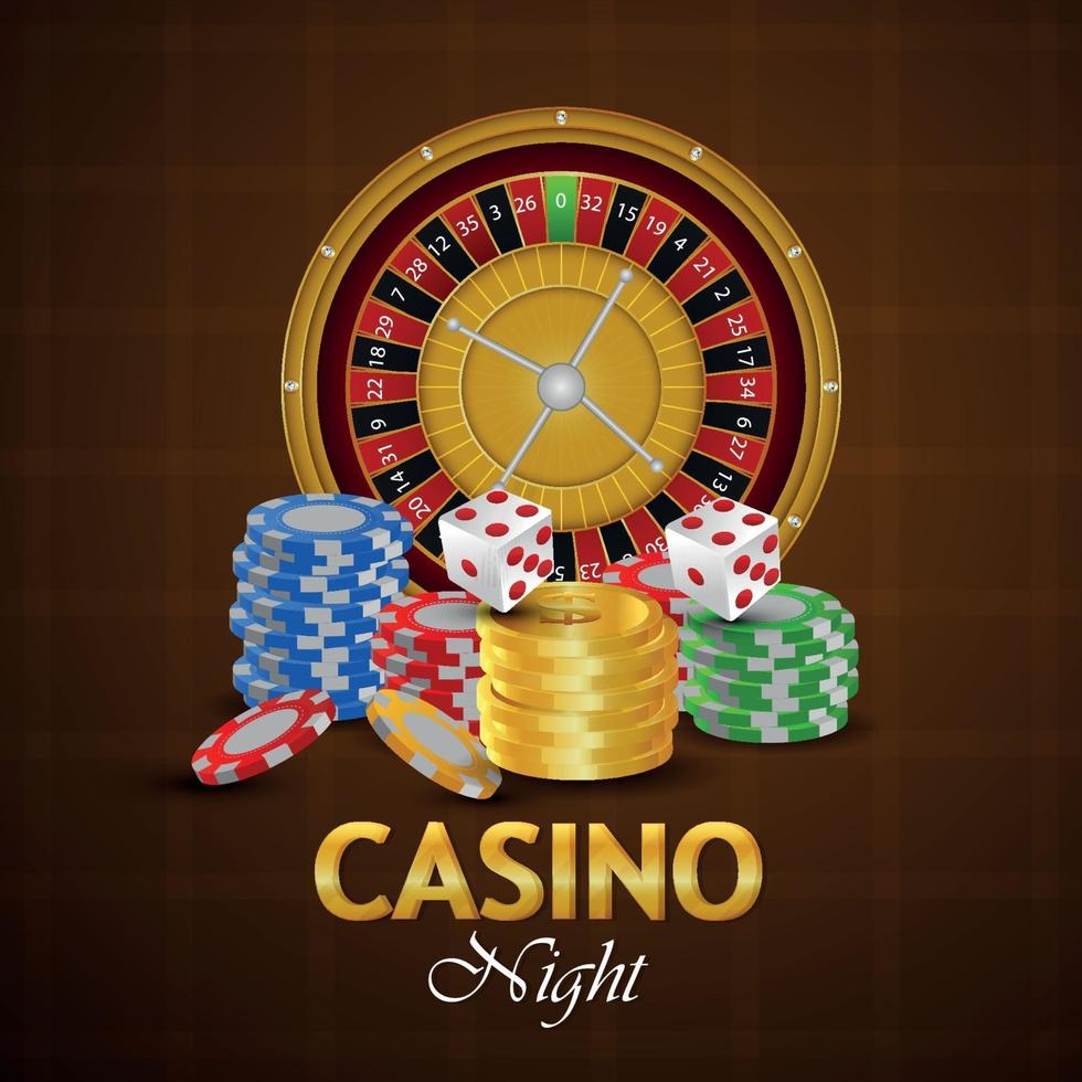 jogo de casino com moedas de ouro, fichas, roleta e dados vetor