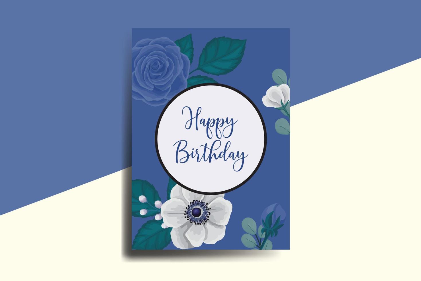 cumprimento cartão aniversário cartão digital aguarela mão desenhado azul rosa flor Projeto modelo vetor