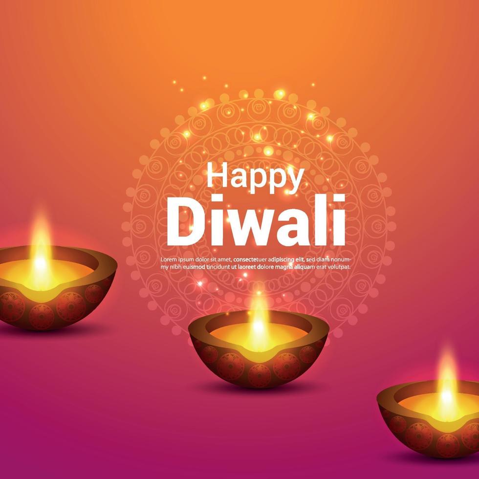 cartão comemoração feliz diwali com vetor diwali diya