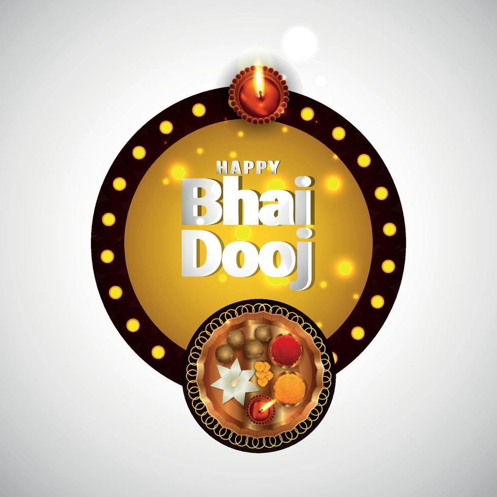 feliz bhai dooj cartão comemorativo do festival indiano com vetor pooja thali e doces