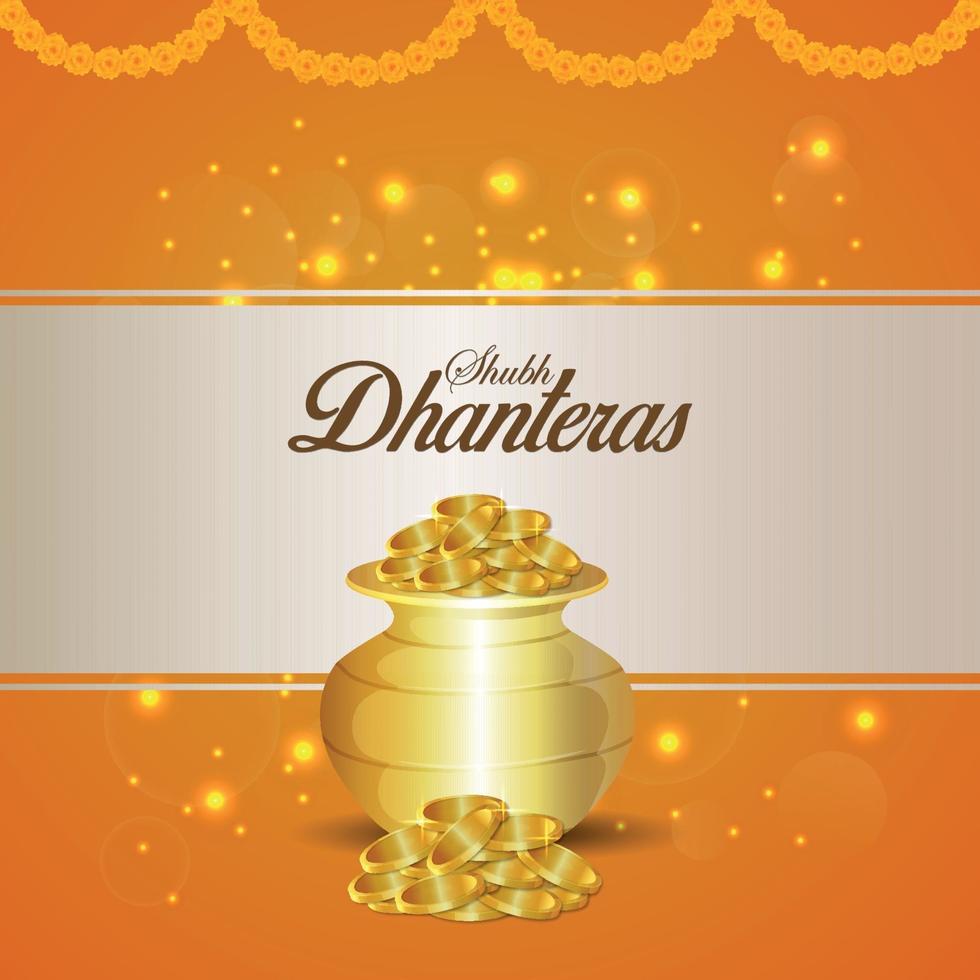ilustração criativa de shubh dhanteras cartão de convite com pote de moedas de ouro com fundo criativo vetor