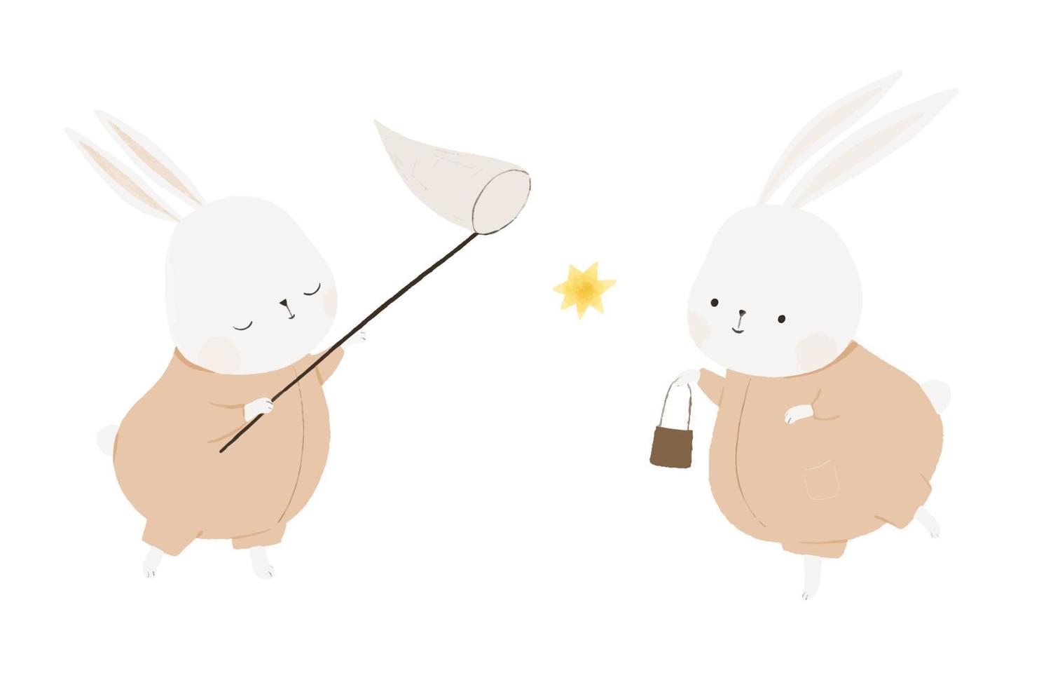 conjunto do fofa coelhos, infantil mão pintado ilustração. bebê projetando, berçário, impressão cópia de vetor
