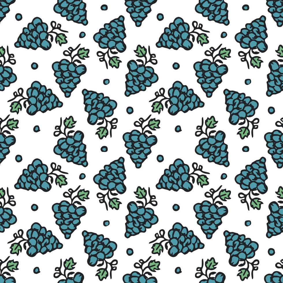 padrão de uva sem costura. doodle vector com ícones de uva. padrão de uva vintage