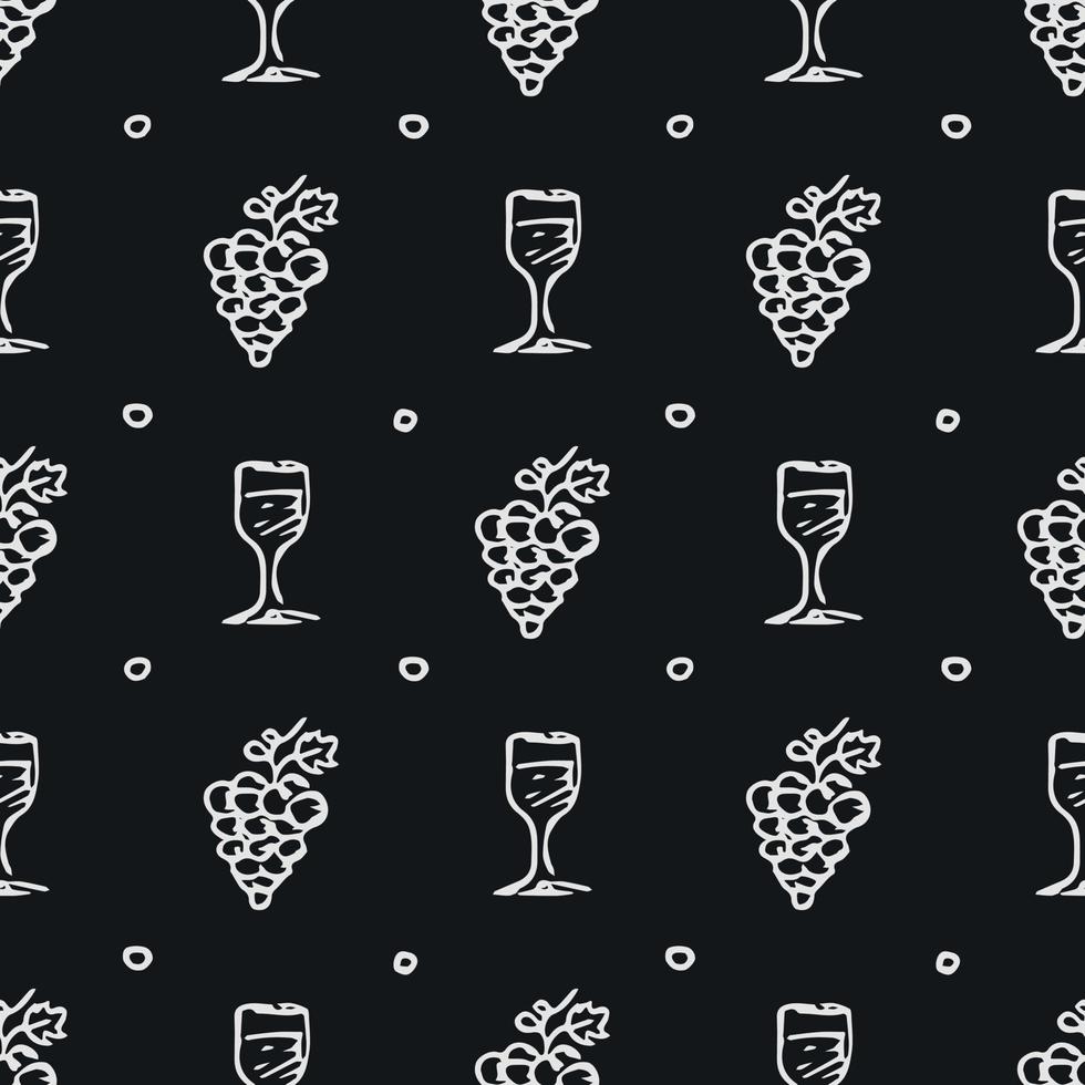 padrão de vinho sem costura. ilustração vetorial doodle com vinho e uva. padrão com vinho vetor