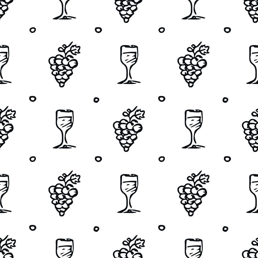 padrão de vinho sem costura. ilustração vetorial doodle com vinho e uva. padrão com vinho vetor