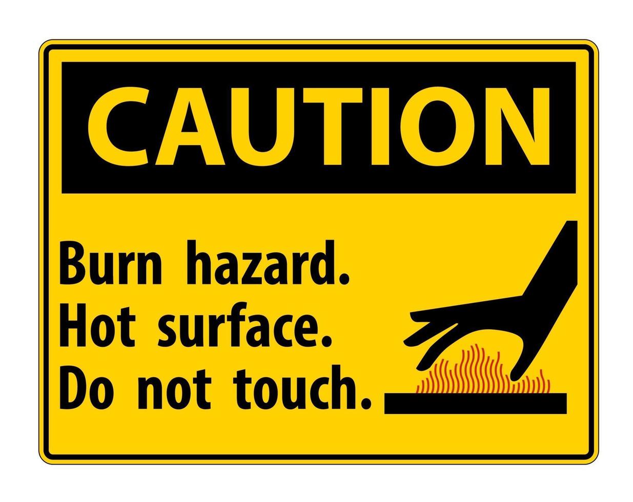 cuidado, perigo de queimadura, superfície quente, não toque o símbolo do sinal isolar no fundo branco, ilustração vetorial vetor