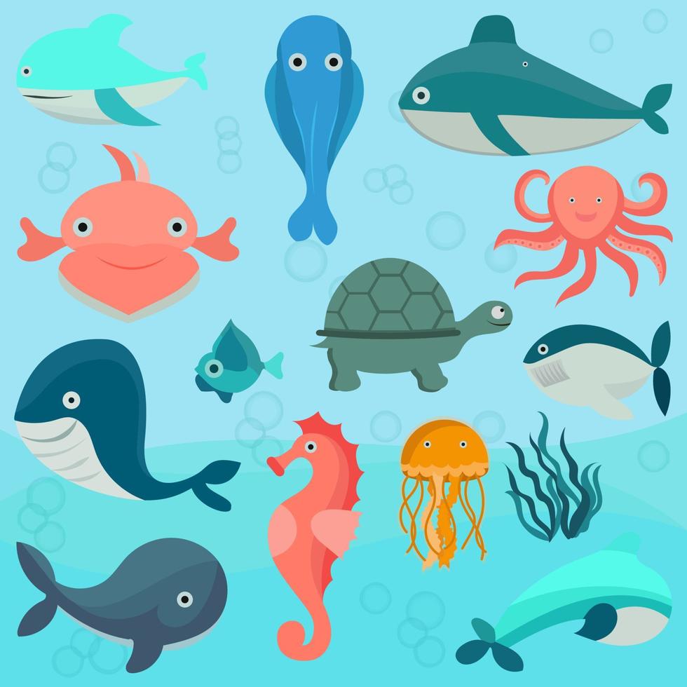 vetor ilustração do mar animais definir.