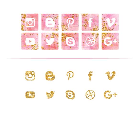 Vector aquarela e Glitter Social Media Icon Set