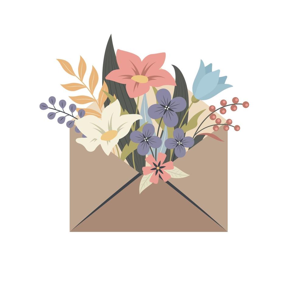 envelope, carta com flores vetor