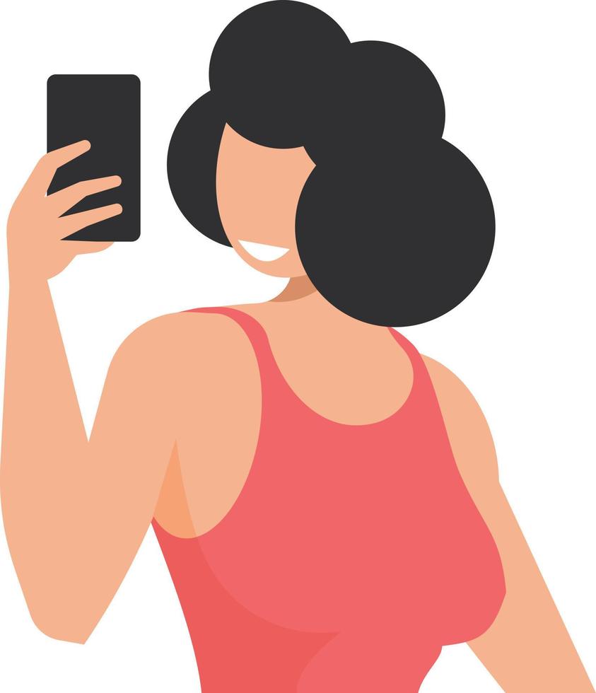 imagem do uma mulher levando cenário do ela mesma com uma Smartphone vetor