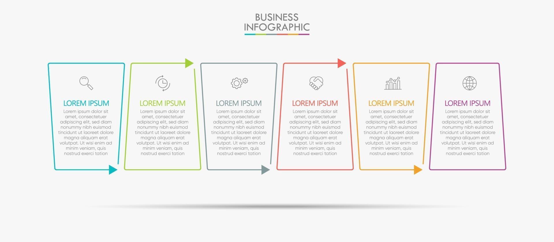 infográfico modelo de seta de linha fina com 6 opções vetor