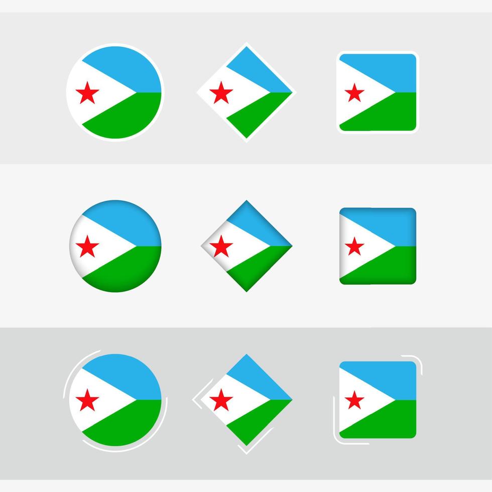 djibouti bandeira ícones definir, vetor bandeira do djibuti.