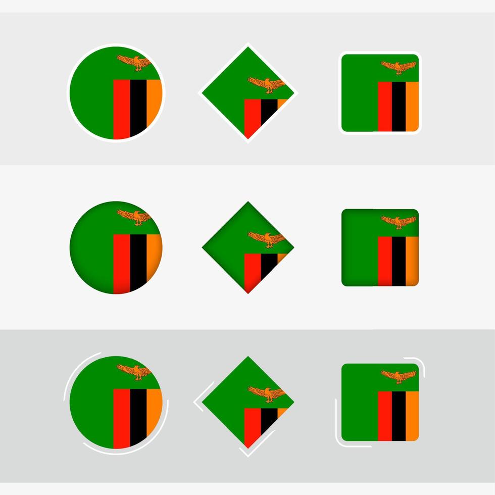 Zâmbia bandeira ícones definir, vetor bandeira do Zâmbia.