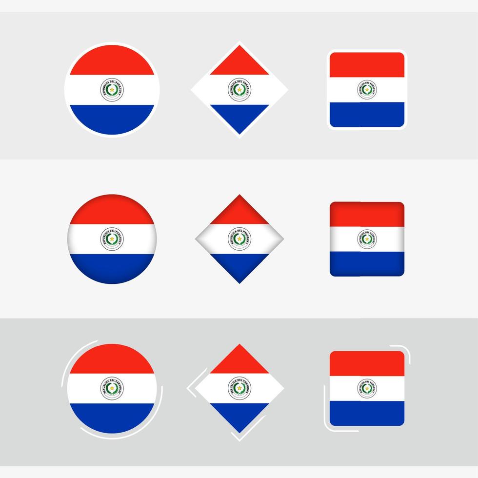 Paraguai bandeira ícones definir, vetor bandeira do Paraguai.