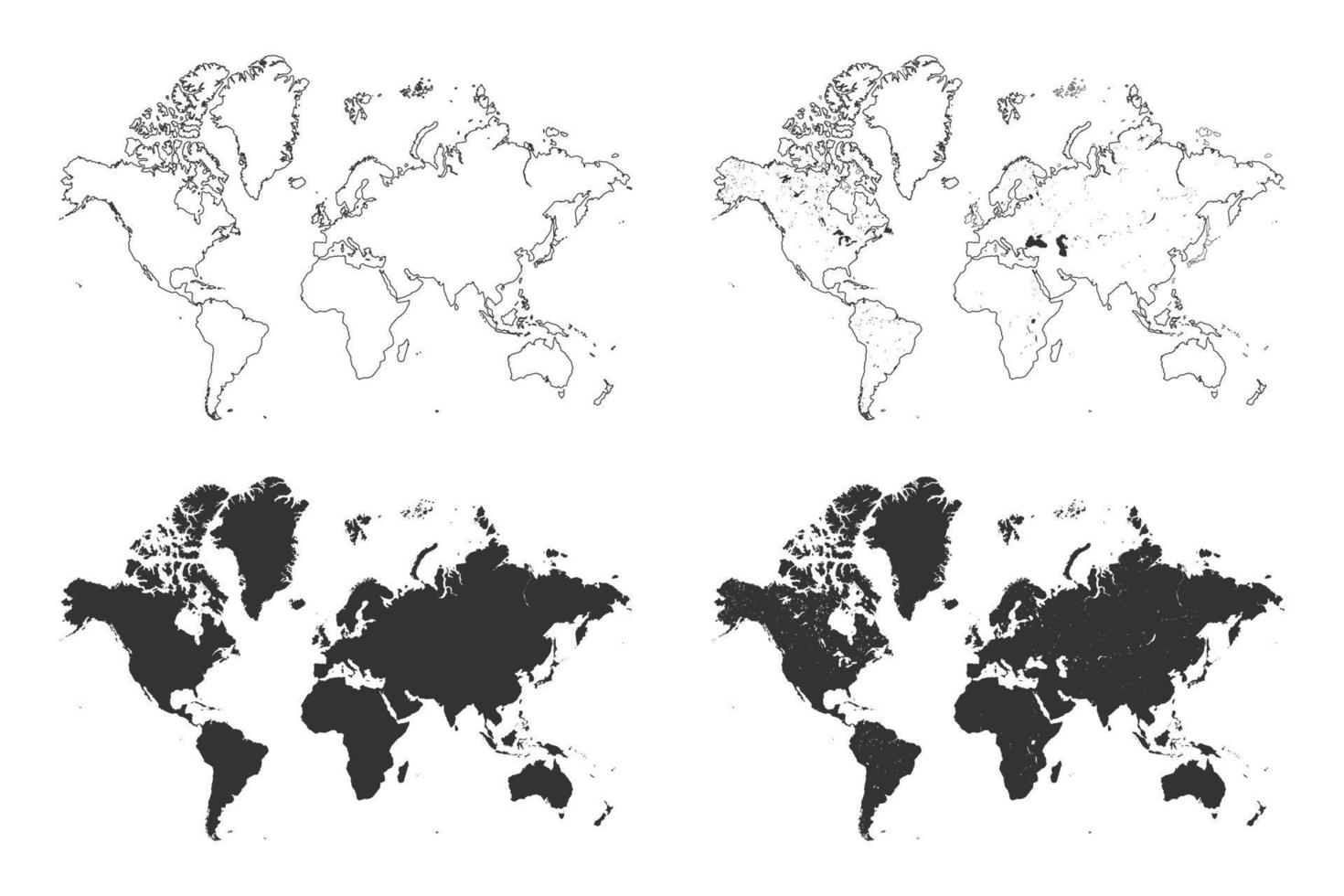 mundo mapa silhueta em branco fundo com diferente estilo. vetor