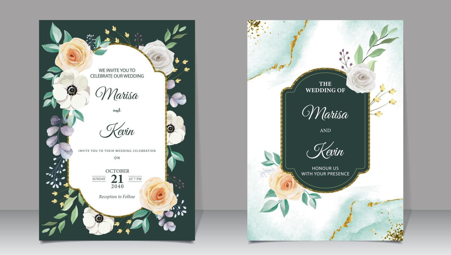 luxo e floral Casamento convite em uma aguarela fundo vetor