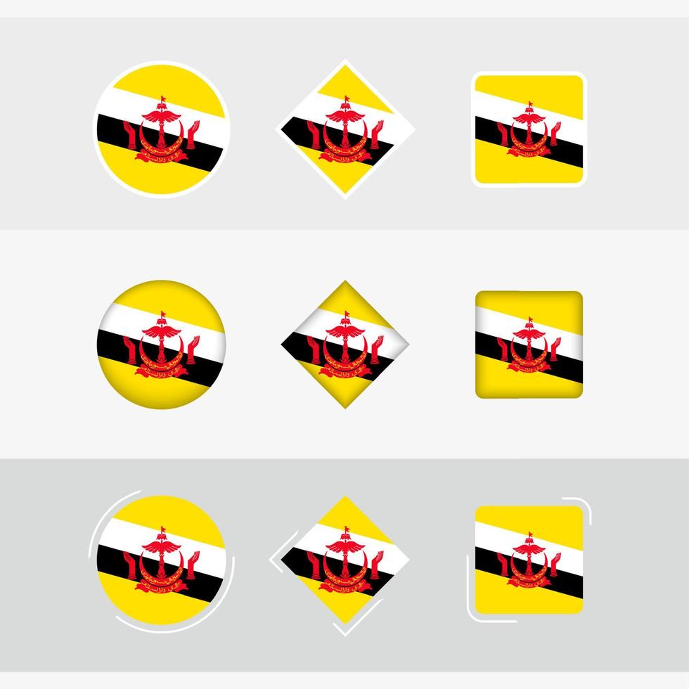 brunei bandeira ícones definir, vetor bandeira do brunei.