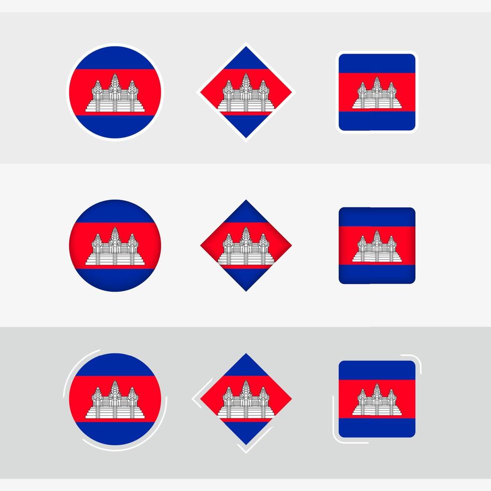 Camboja bandeira ícones definir, vetor bandeira do Camboja.