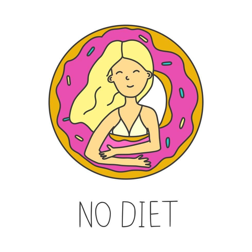 menina com rosquinha cartão não dieta vetor