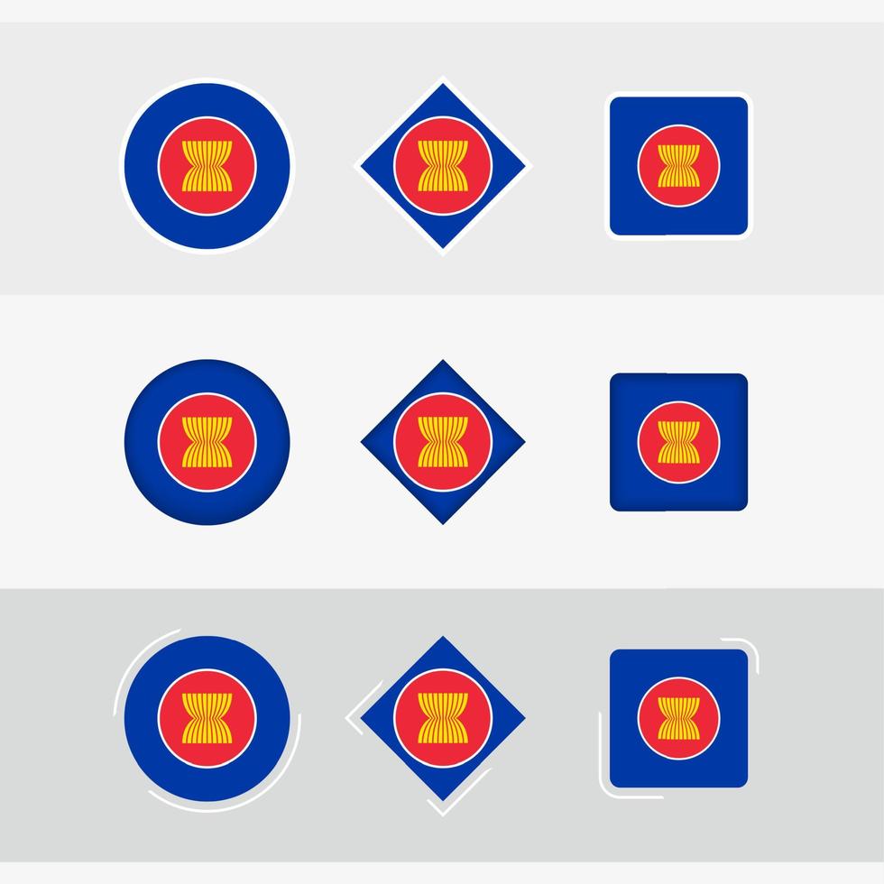 asean bandeira ícones definir, vetor bandeira do asean.