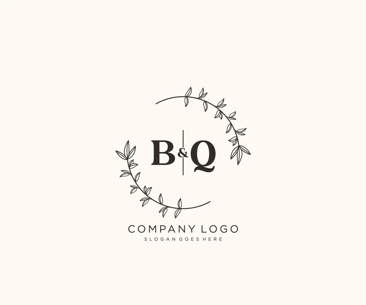 inicial bq cartas lindo floral feminino editável premade monoline logotipo adequado para spa salão pele cabelo beleza boutique e Cosmético empresa. vetor