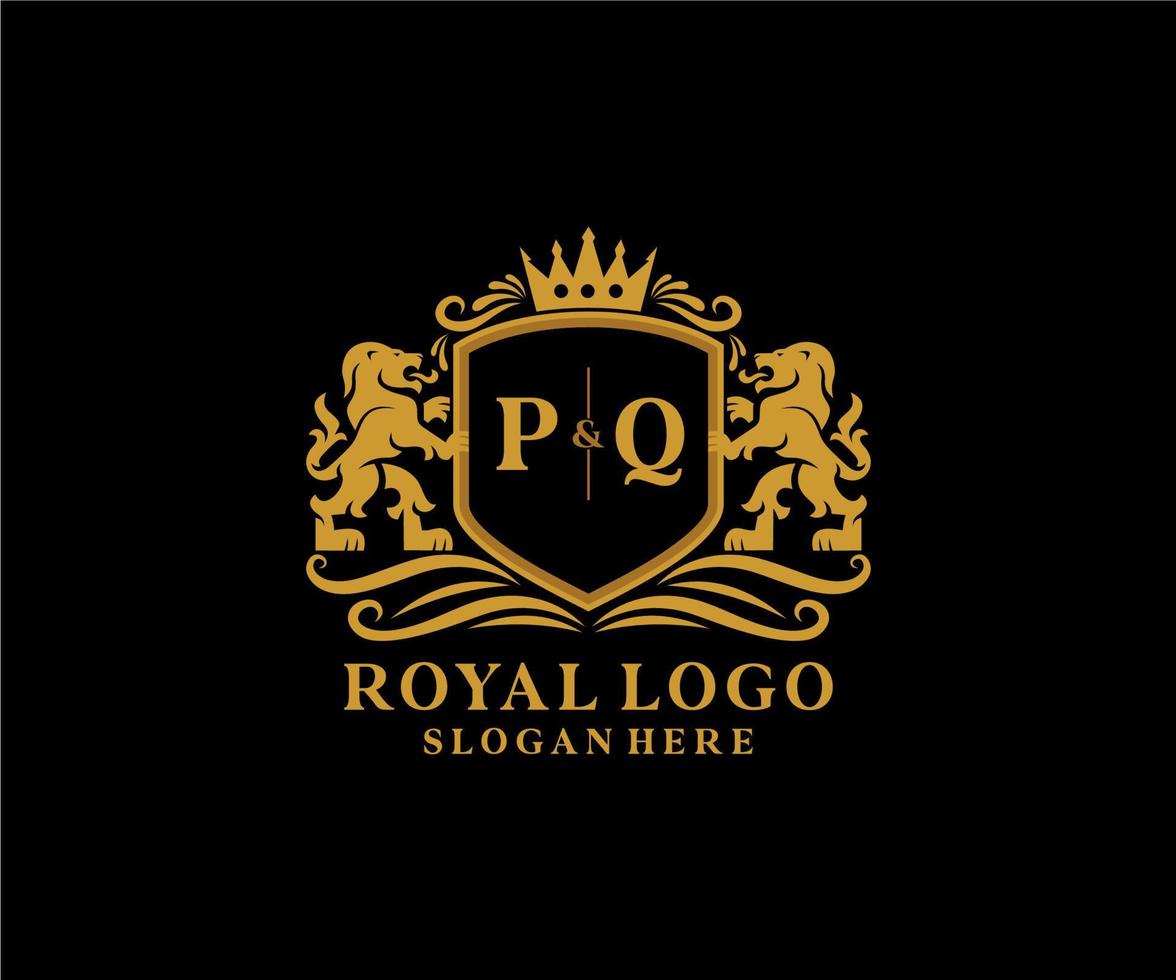 inicial pq carta leão modelo de logotipo de luxo real em arte vetorial para restaurante, realeza, boutique, café, hotel, heráldica, joias, moda e outras ilustrações vetoriais. vetor