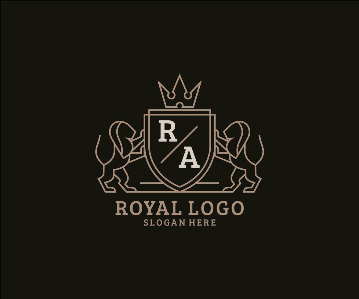 inicial ra carta leão modelo de logotipo de luxo real em arte vetorial para restaurante, realeza, boutique, café, hotel, heráldica, joias, moda e outras ilustrações vetoriais. vetor