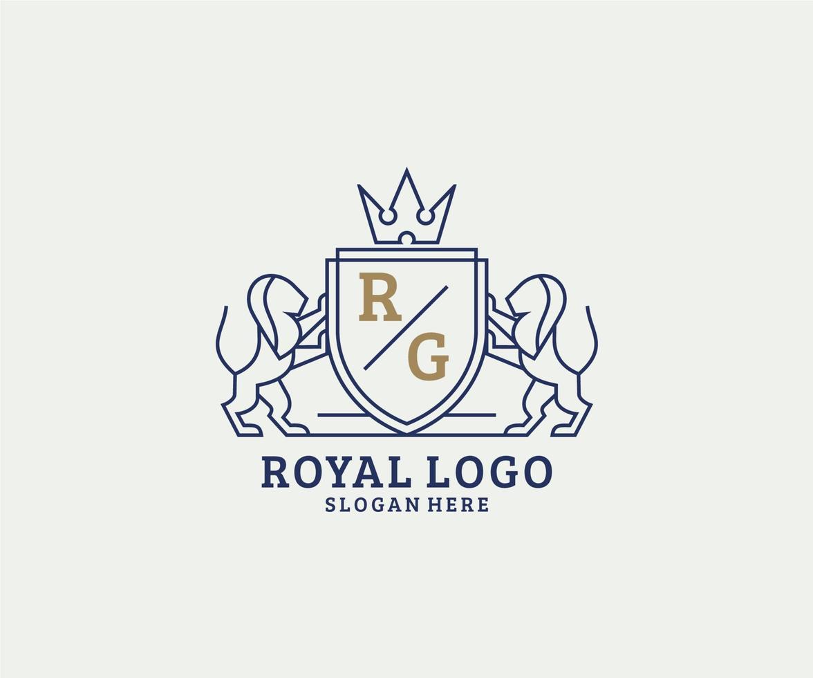modelo de logotipo de luxo real de leão de carta rg inicial em arte vetorial para restaurante, realeza, boutique, café, hotel, heráldica, joias, moda e outras ilustrações vetoriais. vetor