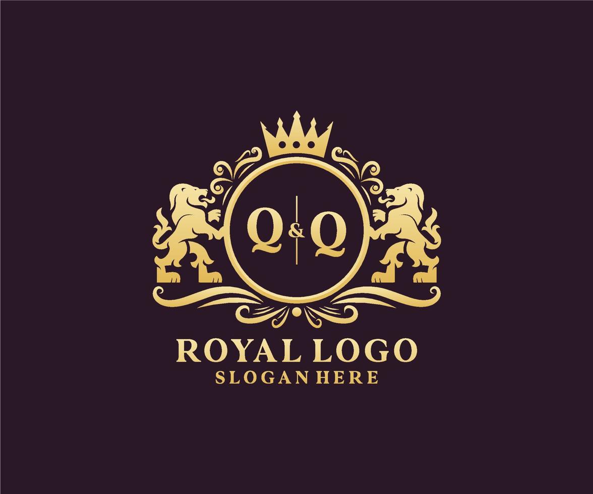 modelo de logotipo de luxo real de leão de letra qq inicial em arte vetorial para restaurante, realeza, boutique, café, hotel, heráldica, joias, moda e outras ilustrações vetoriais. vetor