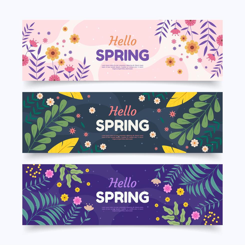Olá coleção de banners de primavera vetor