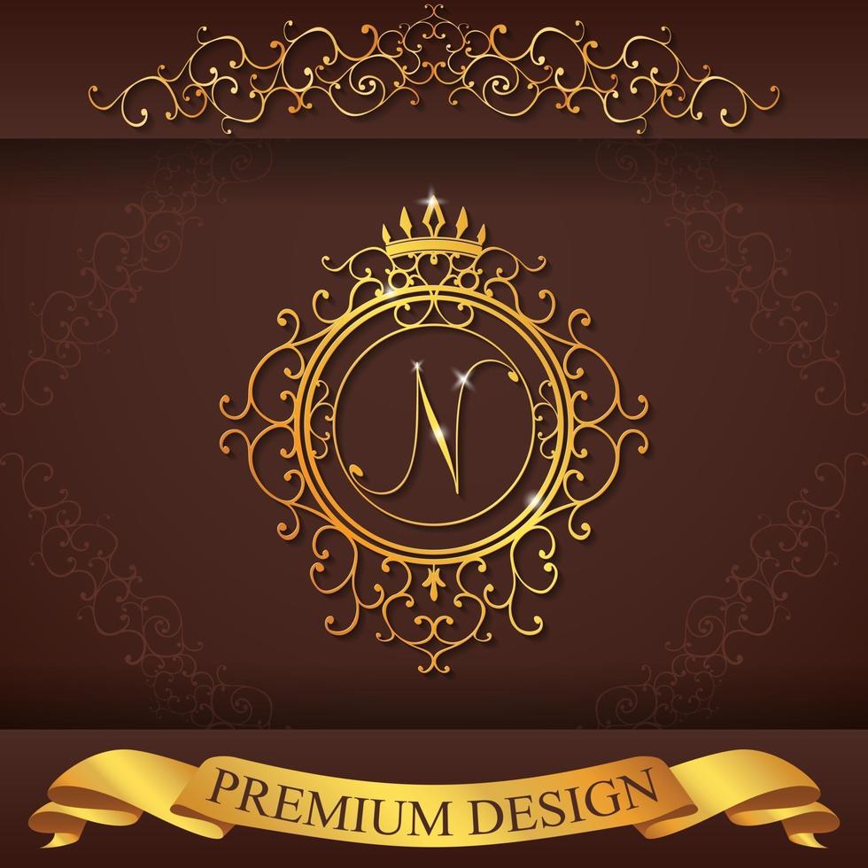 alfabeto heráldico ouro design premium n vetor