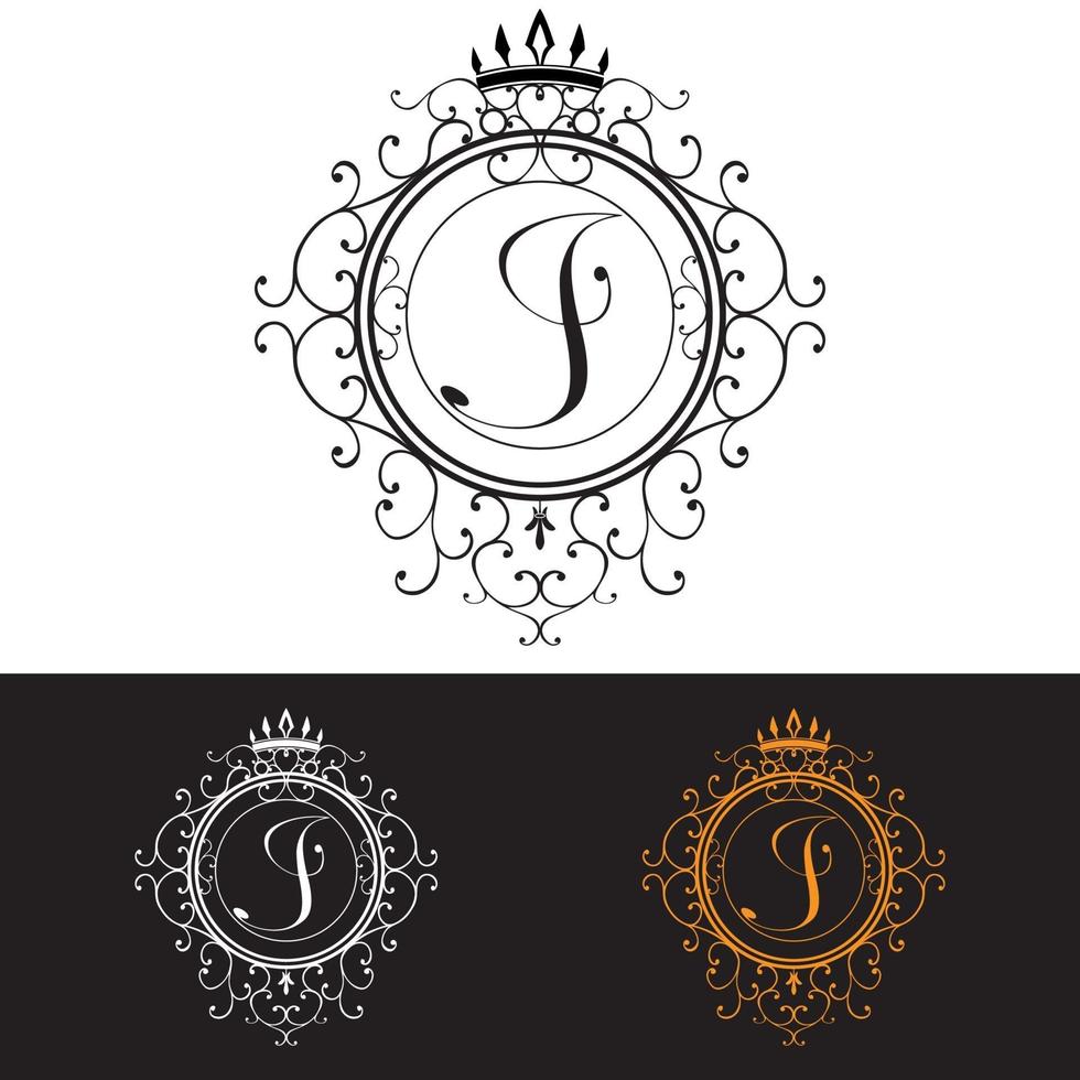 letra j. modelo de logotipo de luxo floresce linhas caligráficas de ornamento elegante, ilustração vetorial vetor