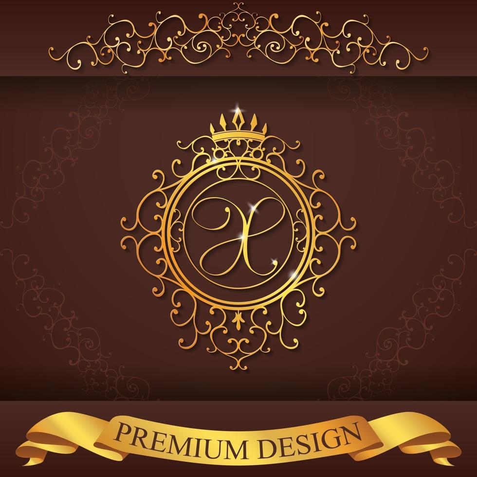 alfabeto heráldico ouro design premium x vetor