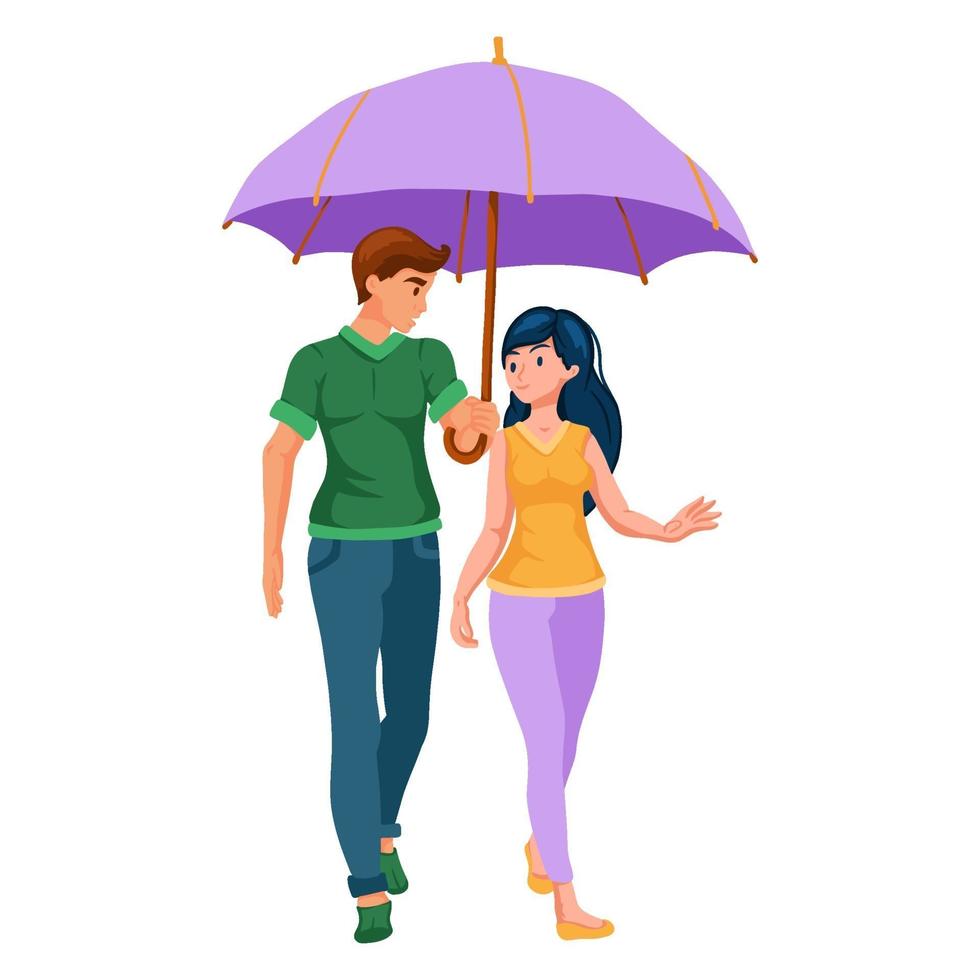 um casal apaixonado em uma caminhada com um guarda-chuva. vetor