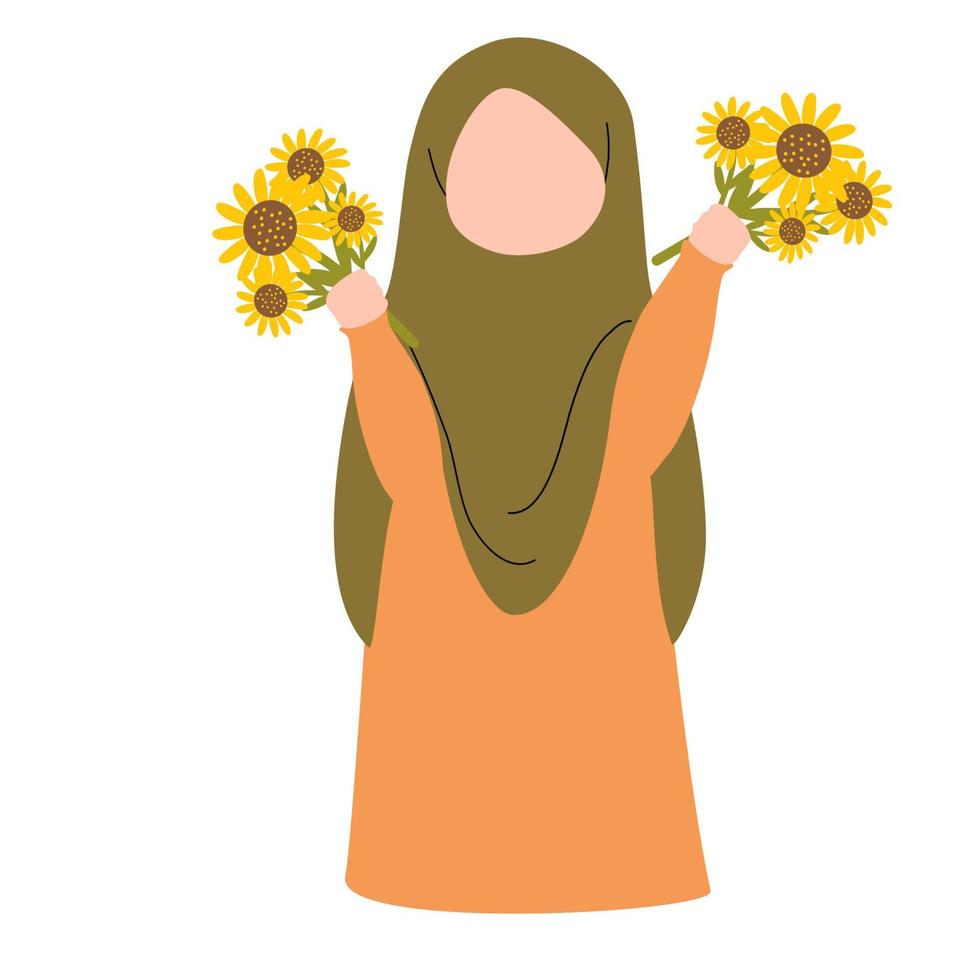 muçulmano menina com flor ilustração vetor