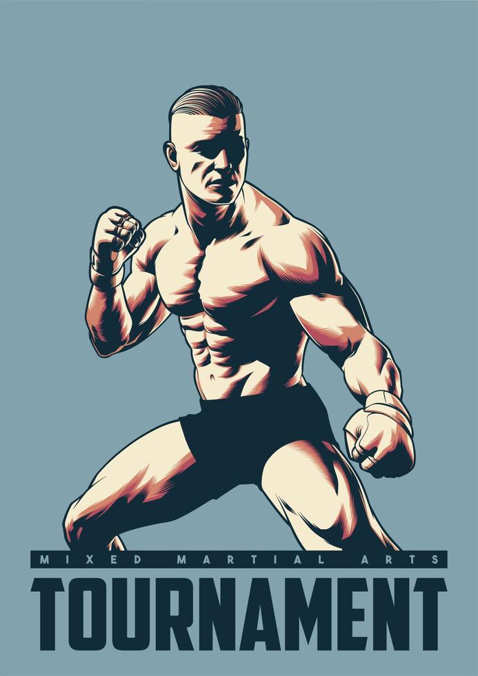 leve MMA lutador desenhando para poster Projeto e ilustração vetor