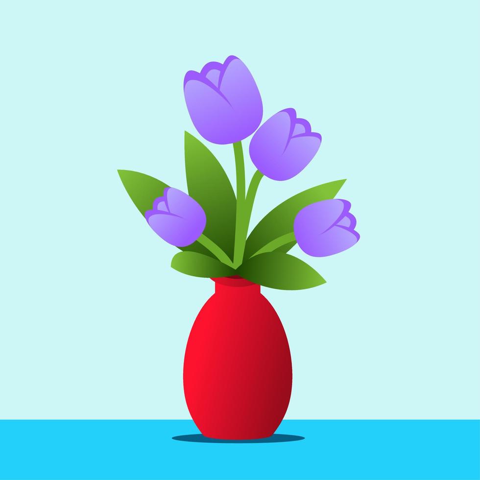 ainda vida vetor ilustração. ainda vida flor vaso. roxa tulipa flor dentro a vermelho vaso com branco fundo. vaso do tulipa em isolado fundo