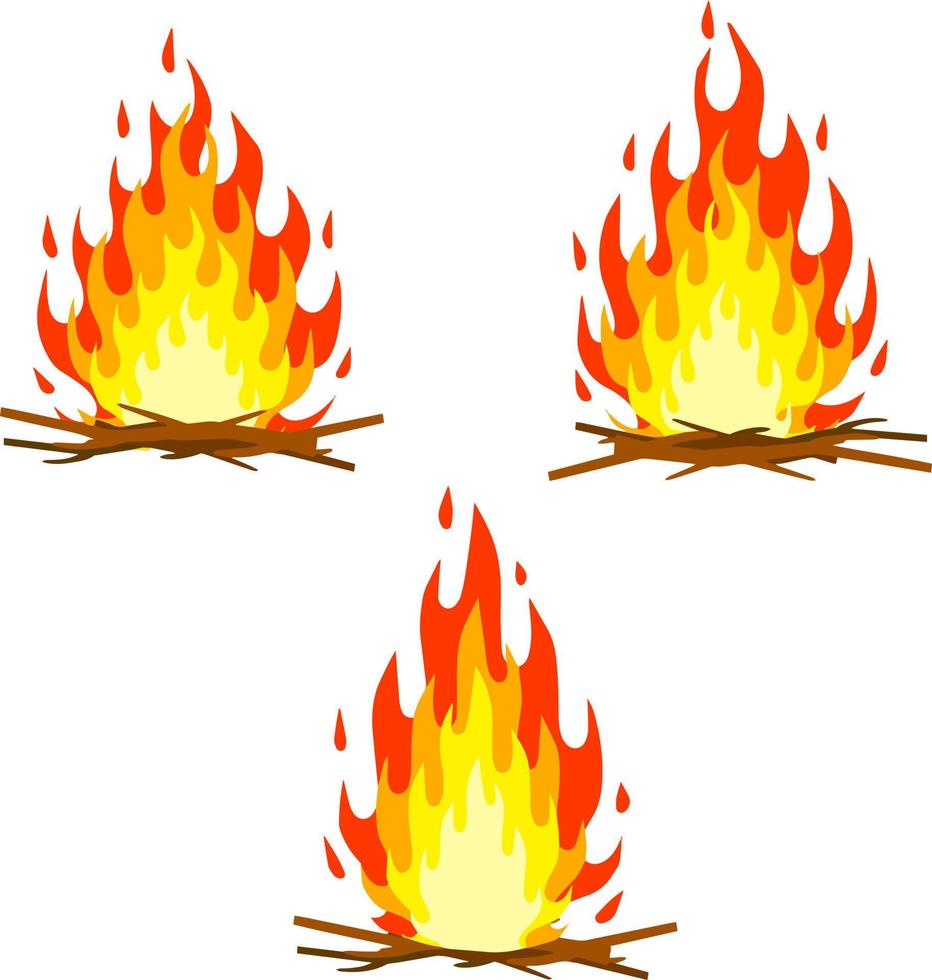 vermelho fogueira. laranja chama. turista fogueira. elemento do caminhar e fogo. calor e quente objeto. desenho animado plano ilustração vetor