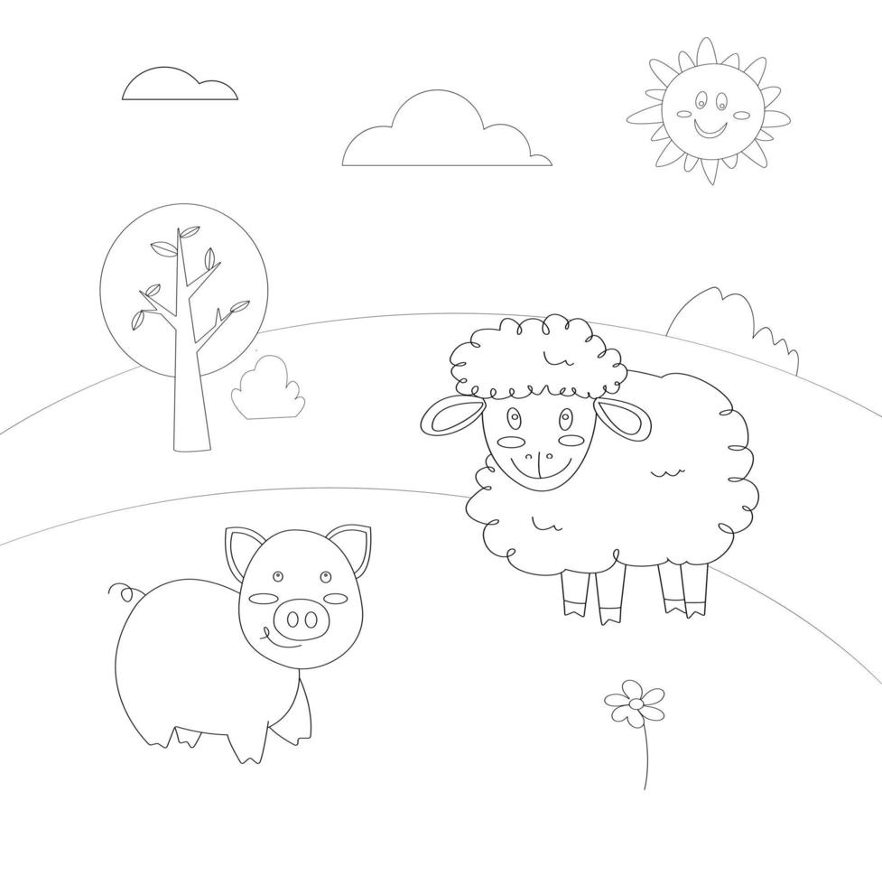 página para colorir de animais de fazenda vetor