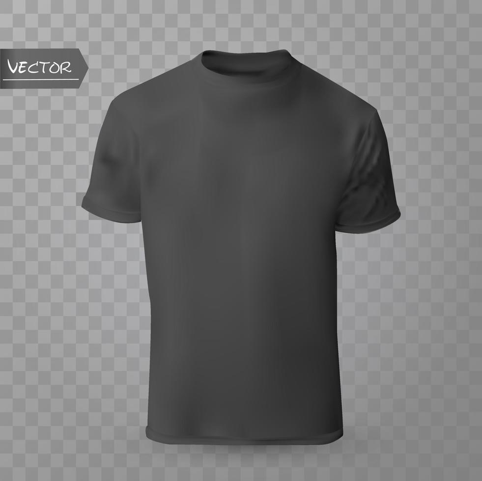 camisa simulada em fundo transparente. modelo de t-shirt. versão preta, design frontal. vetor