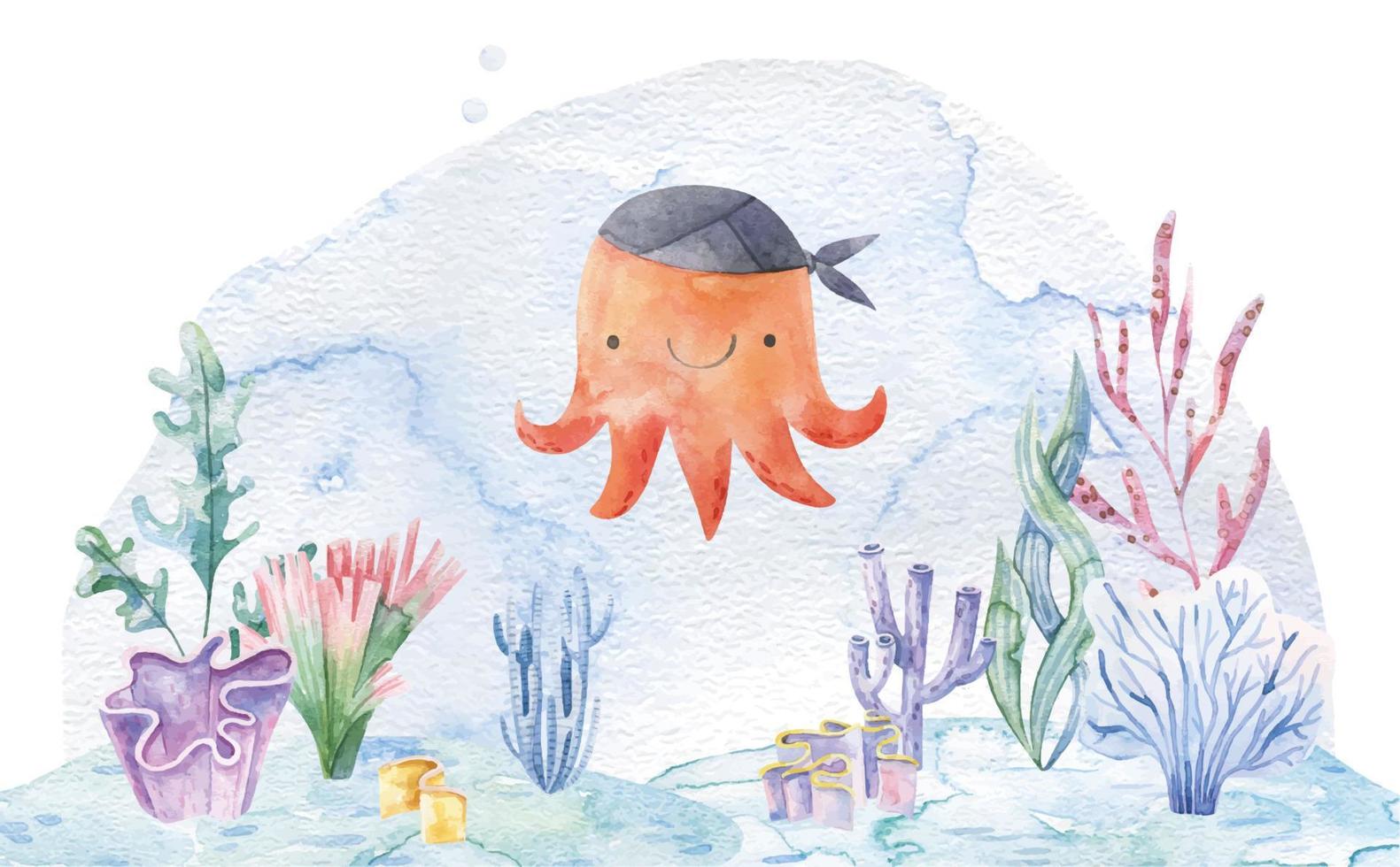 embaixo da agua ilustração com desenho animado engraçado peixes, infantil isolado desin vetor
