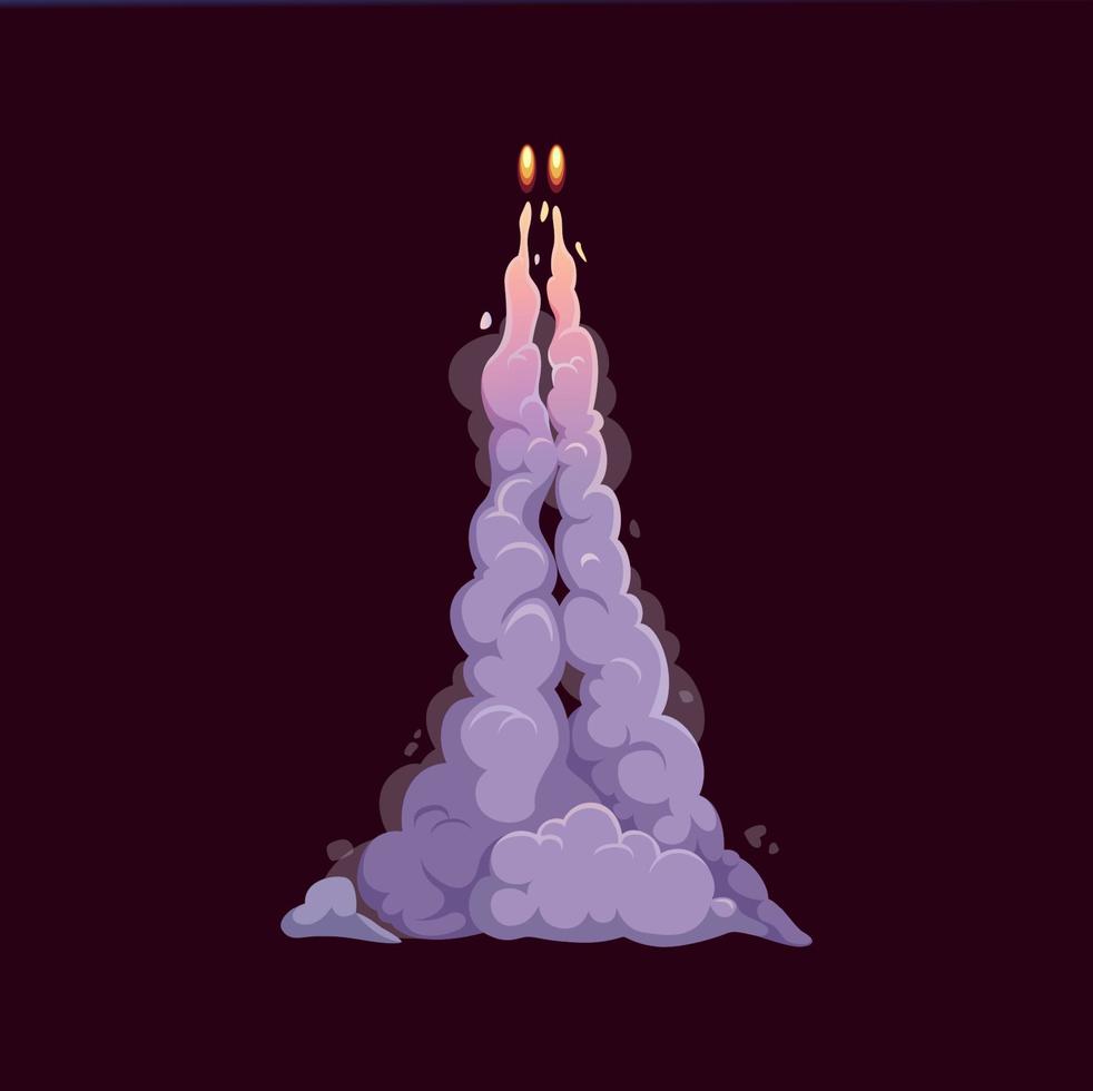 desenho animado foguete fumaça trilha, rastros com fogo vetor
