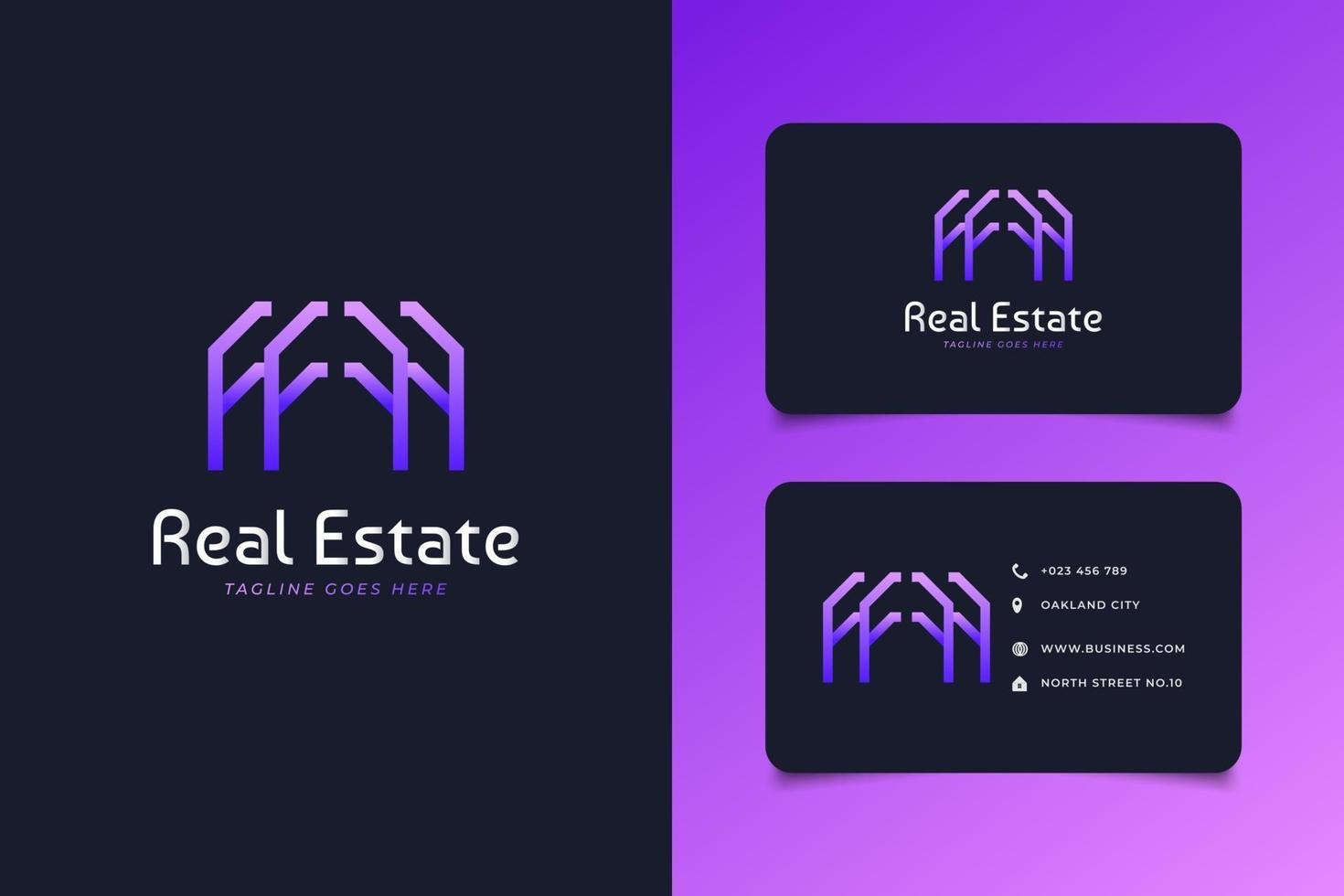 logotipo imobiliário em gradiente roxo com estilo de linha. logotipo do arranha-céu. arquitetura de construção construção de modelo de design de logotipo vetor