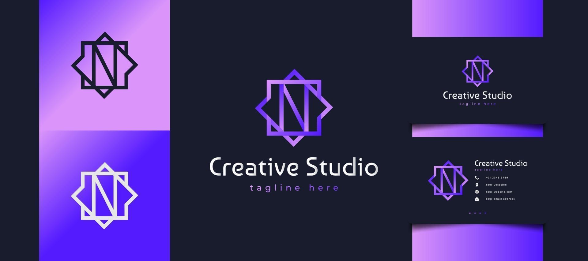 logotipo da letra n inicial em gradiente roxo com estilo de linha vetor