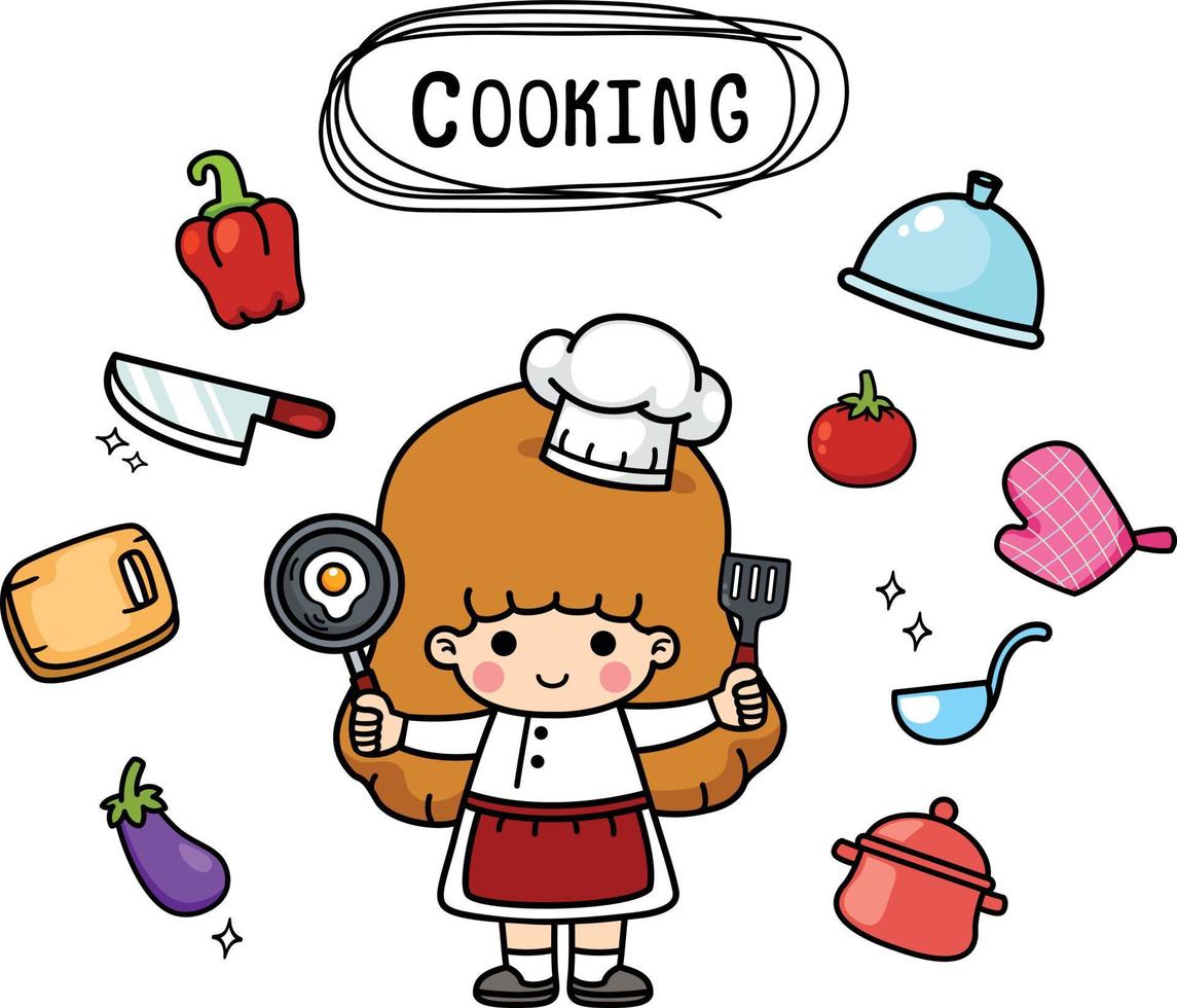 ilustração isolado conjunto desenho animado mulher chefe de cozinha vetor