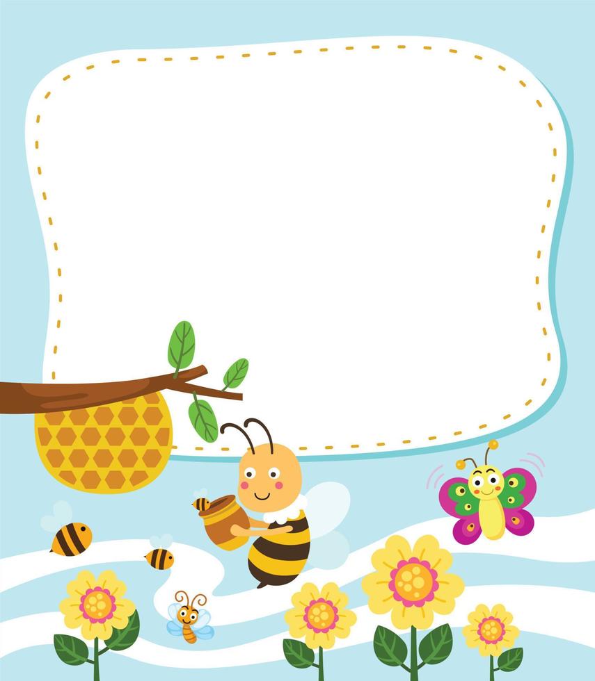 esvaziar bandeira modelo com fofa abelha coletar querida ilustração vetor