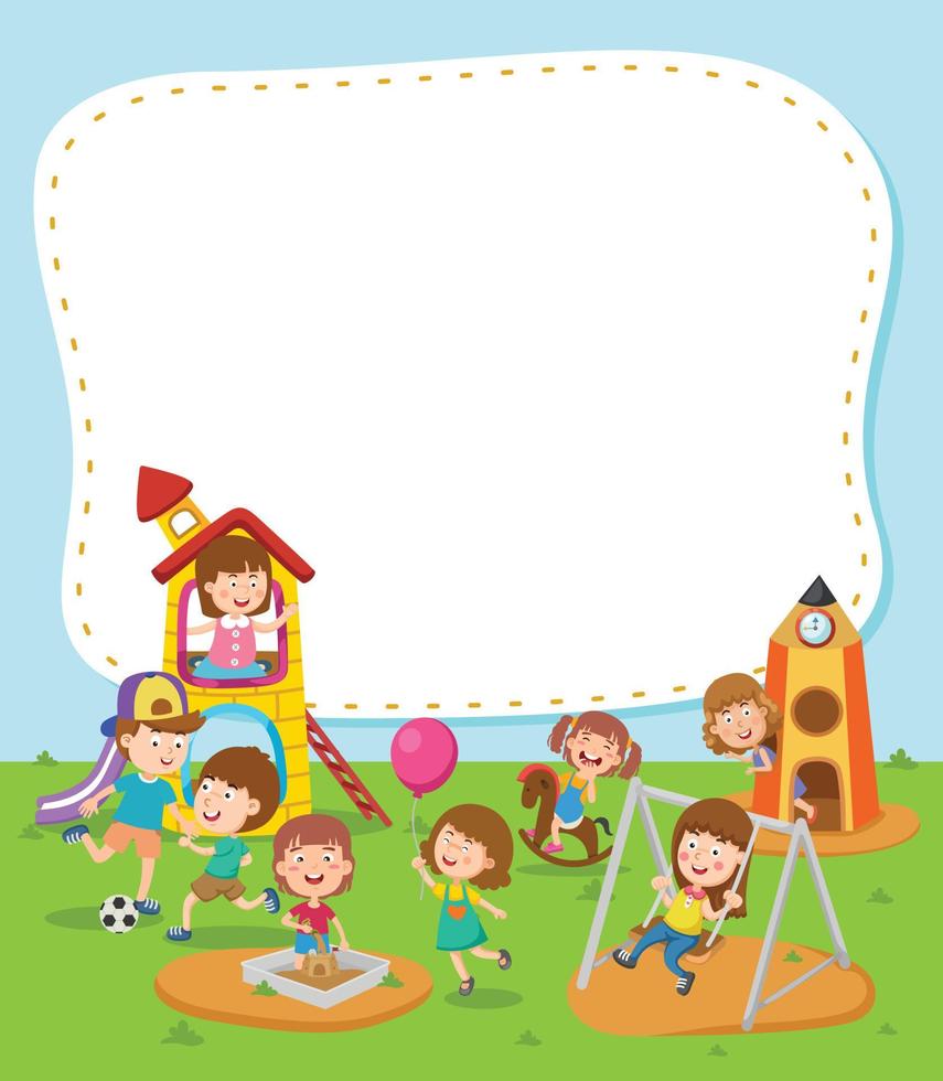 esvaziar bandeira modelo com crianças jogando dentro Parque infantil ilustração vetor