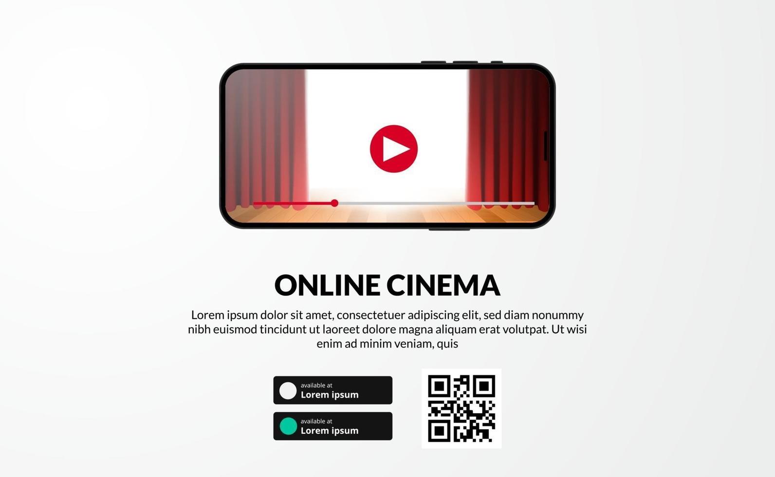 streaming online de cinema, filme ou série de filmes a partir da exibição de vídeo da tela do app phone com página inicial de download vetor