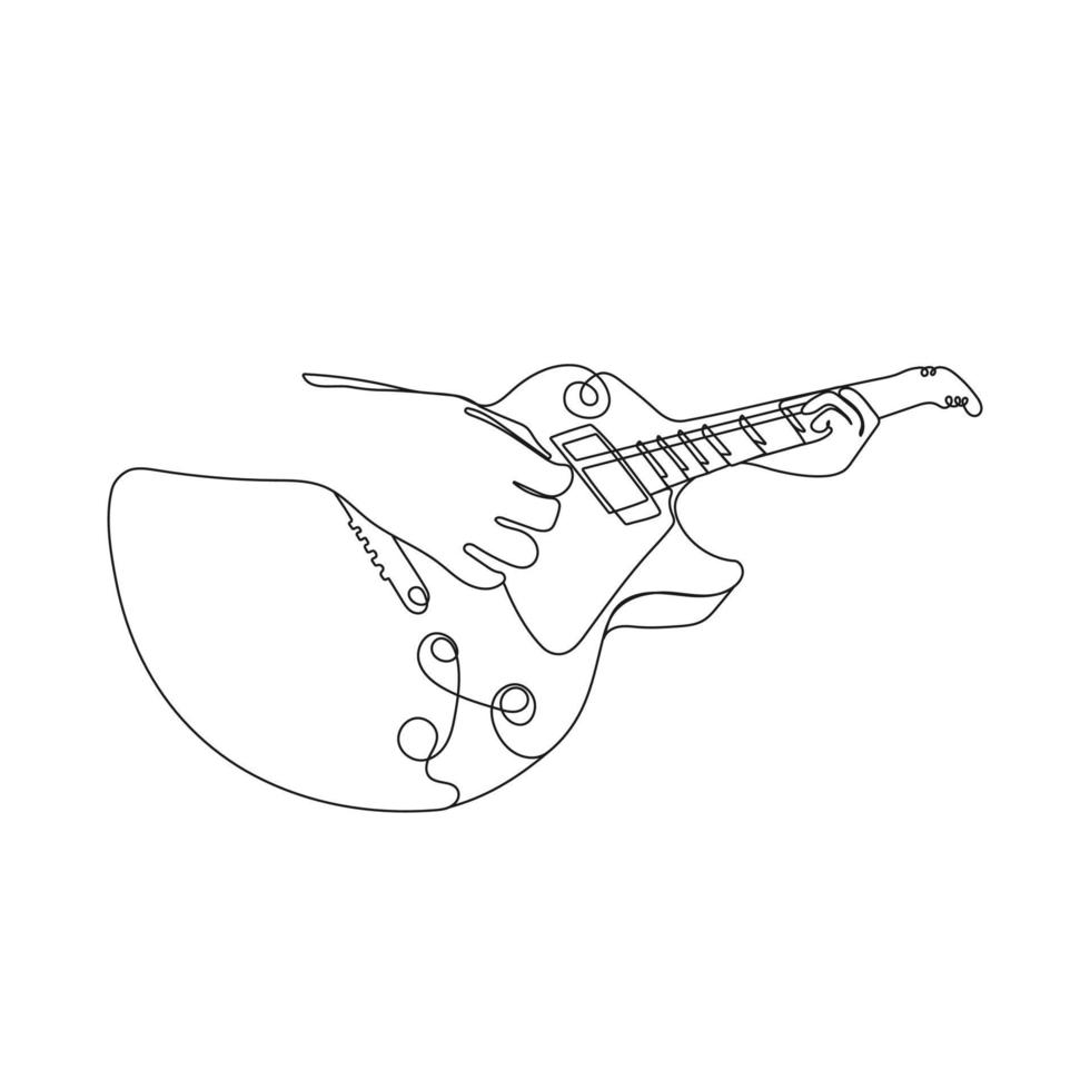 músico tocam a guitarra. 1 linha arte. música instrumento. mão desenhado vetor ilustração.