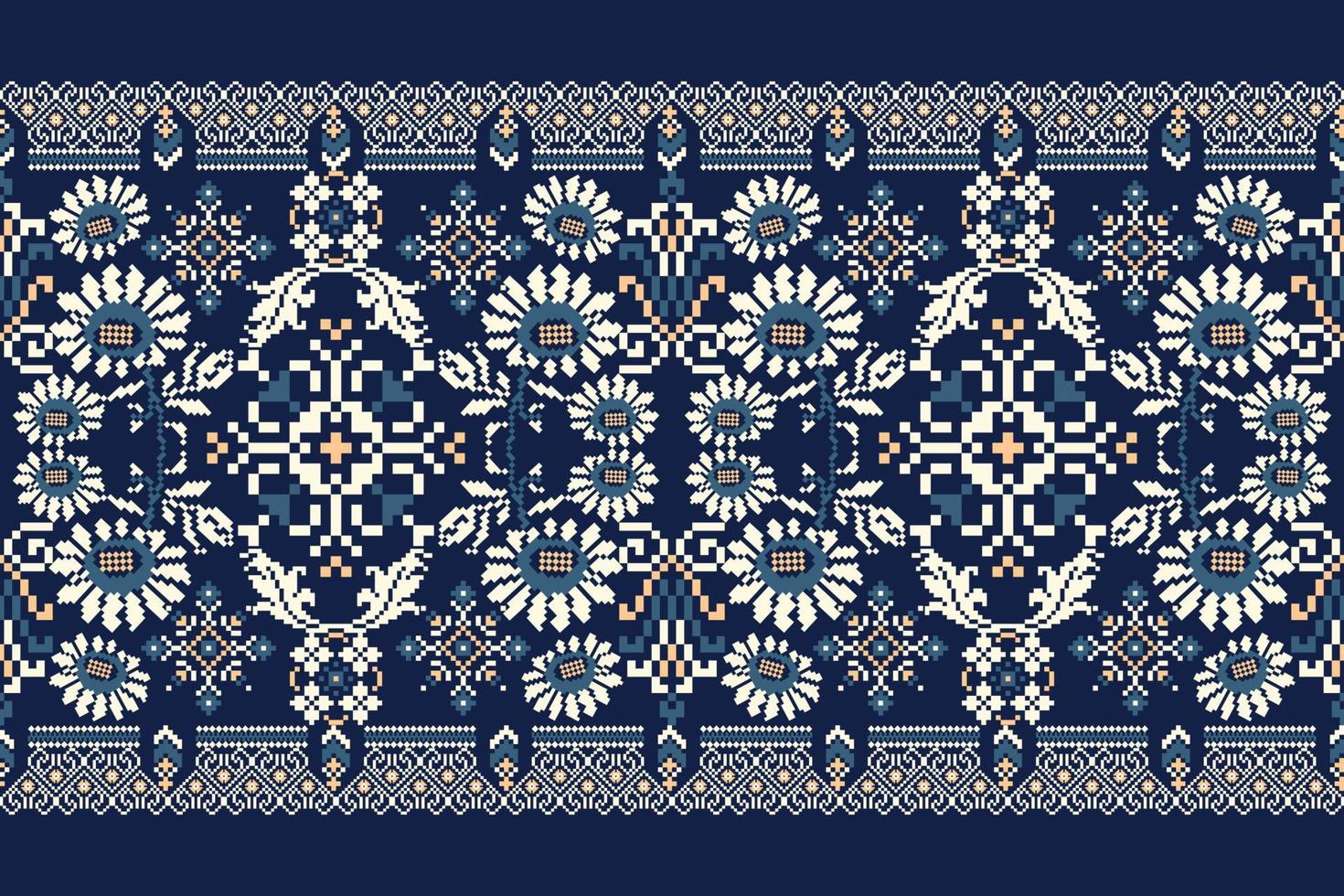 floral tricotado bordado em marinha azul background.geometric étnico oriental padronizar tradicional.asteca estilo abstrato vetor ilustração.design para textura,tecido,vestuário,embrulho,decoração,cachecol.